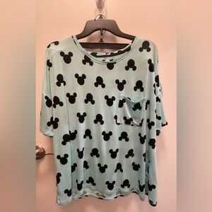 Disney Mint Green Tee with Black Mickey Silhouettes Pajamas / 2 pc set / Large